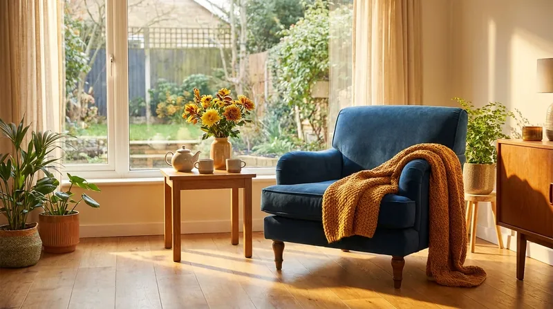 Sunlit sitting room with an armchair and blanket, How to Start an Assisted Living Facility in Utah