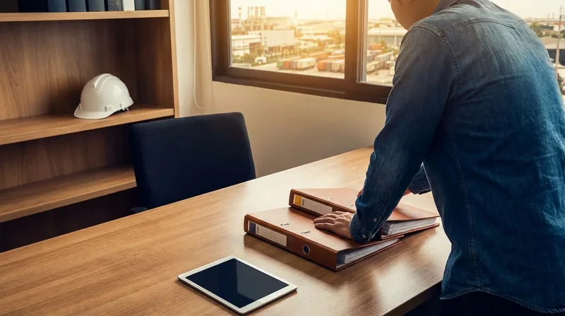 Payroll binders and a hard hat on a desk, Utah New Hire Reporting