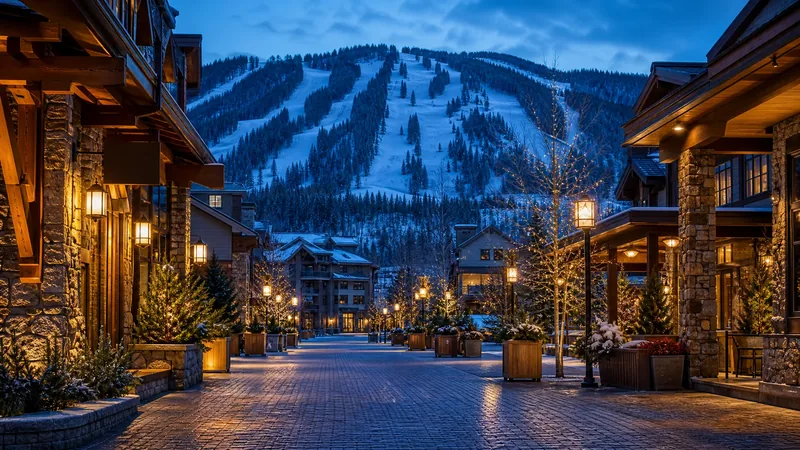 Alpine resort town street with timber buildings and snowy pine slopes, Summit County Utah Business License