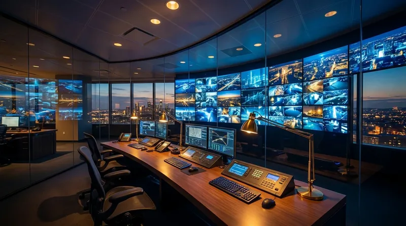 Security desk with a wall of camera monitors, How to Start a Security Guard Company in Utah